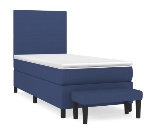 Cama box spring con colchón tela azul 90x200 cm