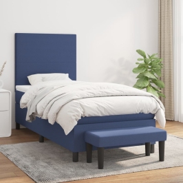 Cama box spring con colchón tela azul 90x200 cm