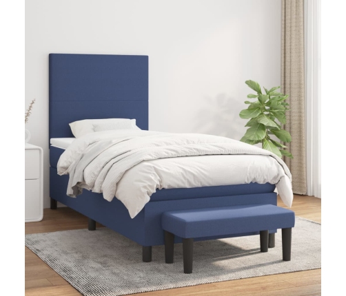 Cama box spring con colchón tela azul 90x200 cm