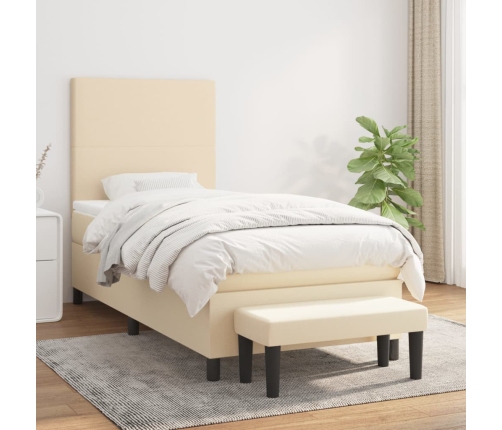 Cama box spring con colchón tela color crema 100x200 cm
