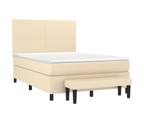 Cama box spring con colchón tela color crema 140x190 cm