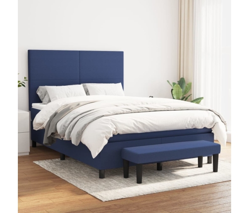 Cama box spring con colchón tela azul 140x190 cm