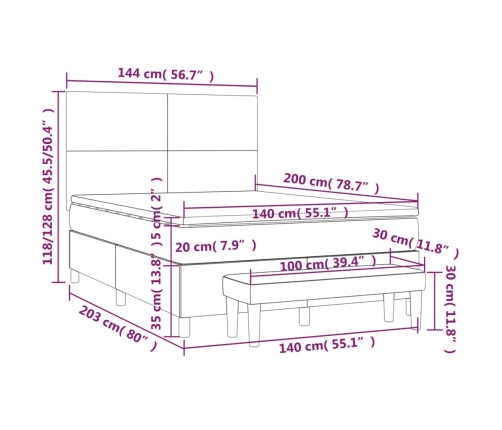 Cama box spring con colchón tela gris claro 140x200 cm