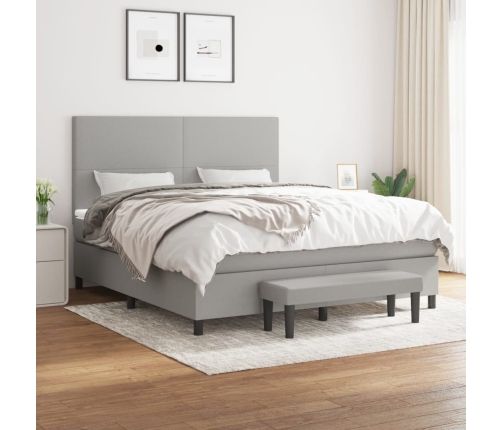 Cama box spring con colchón tela gris claro 160x200 cm