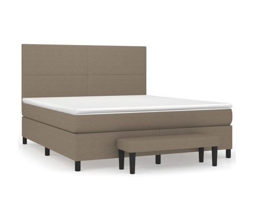 Cama box spring con colchón tela gris taupe 160x200 cm