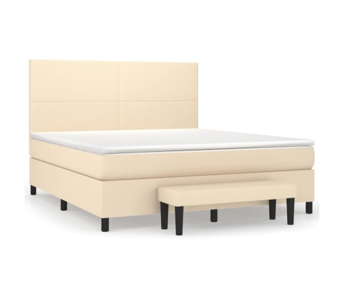 Cama box spring con colchón tela color crema 160x200 cm