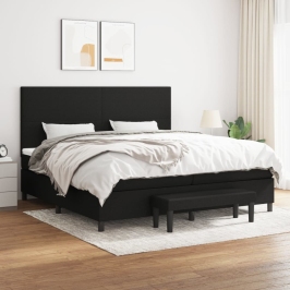 Cama box spring con colchón tela negro 200x200 cm