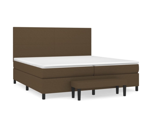 Cama box spring con colchón tela marrón oscuro 200x200 cm