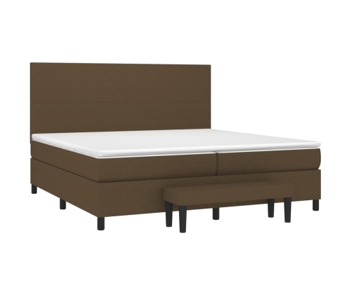 Cama box spring con colchón tela marrón oscuro 200x200 cm