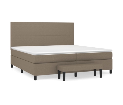 Cama box spring con colchón tela gris taupe 200x200 cm