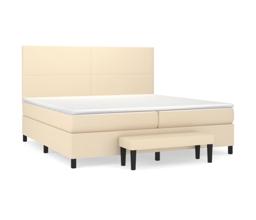 Cama box spring con colchón tela color crema 200x200 cm