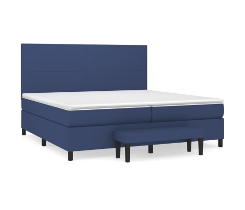 Cama box spring con colchón tela azul 200x200 cm