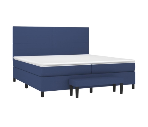 Cama box spring con colchón tela azul 200x200 cm