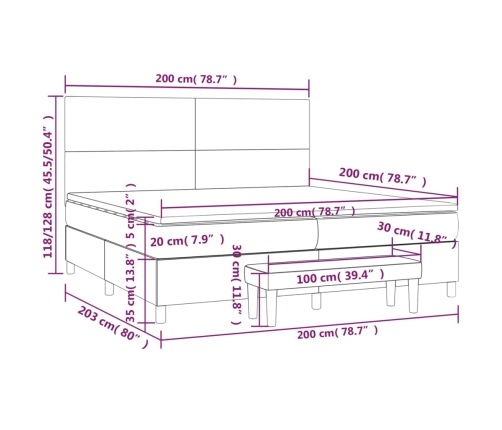 Cama box spring con colchón tela azul 200x200 cm