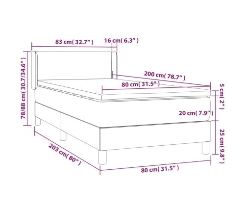 Cama box spring con colchón tela gris claro 80x200 cm