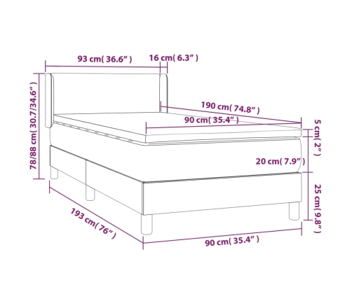 Cama box spring con colchón tela gris taupe 90x190 cm