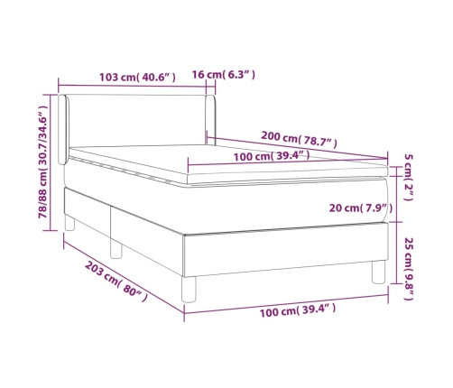 Cama box spring con colchón tela gris oscuro 100x200 cm