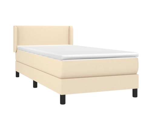 Cama box spring con colchón tela color crema 100x200 cm