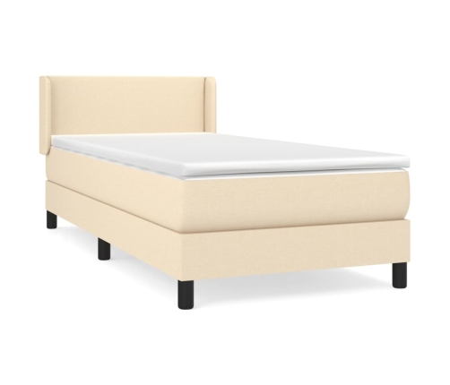 Cama box spring con colchón tela color crema 140x190 cm