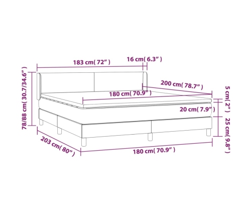 Cama box spring con colchón tela gris oscuro 160x200 cm