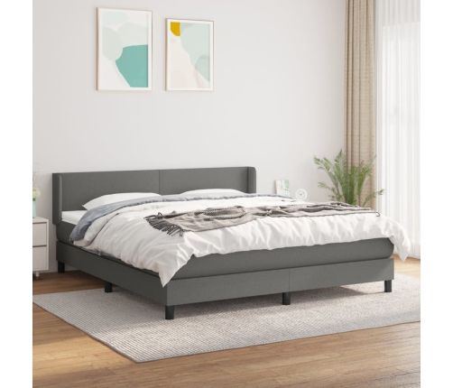 Cama box spring con colchón tela gris oscuro 160x200 cm