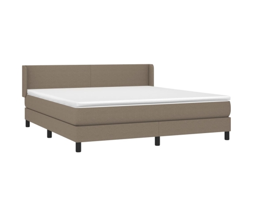 Cama box spring con colchón tela gris taupe 160x200 cm