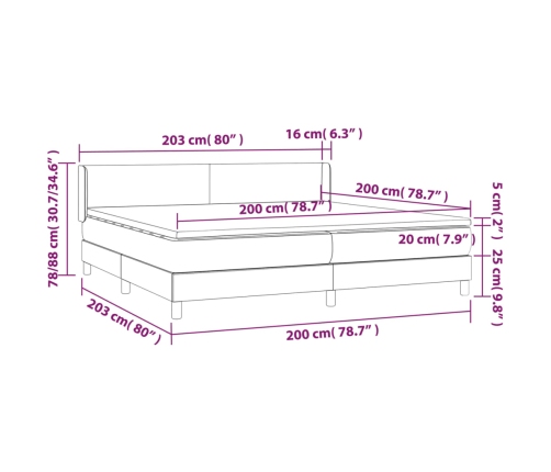 Cama box spring con colchón tela gris claro 200x200 cm