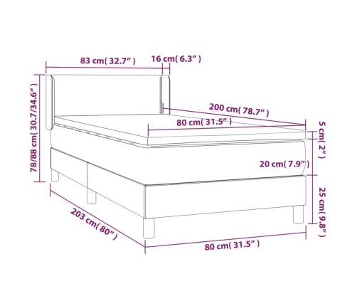 Cama box spring con colchón tela marrón oscuro 80x200 cm