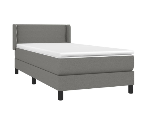 Cama box spring con colchón tela gris oscuro 90x190 cm