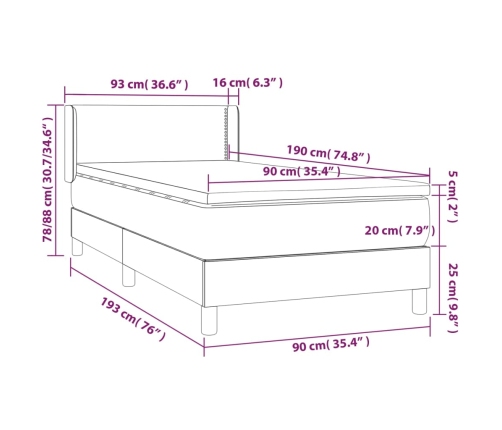 Cama box spring con colchón tela gris oscuro 90x190 cm