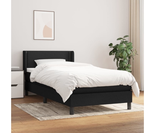 Cama box spring con colchón tela negro 90x190 cm