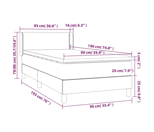 Cama box spring con colchón tela gris taupe 90x190 cm