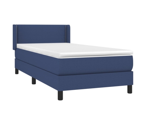 Cama box spring con colchón tela azul 90x190 cm