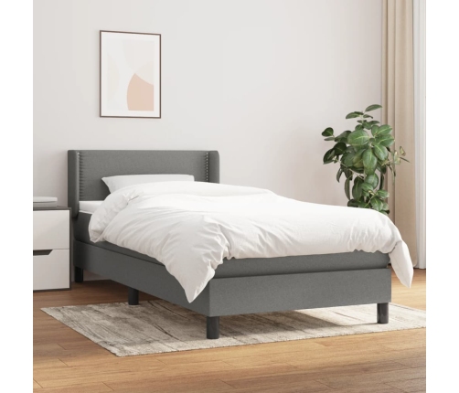 Cama box spring con colchón tela gris oscuro 90x200 cm