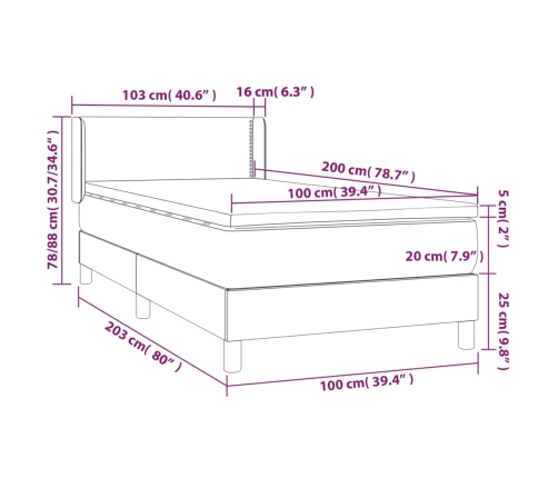 Cama box spring con colchón tela gris claro 100x200 cm