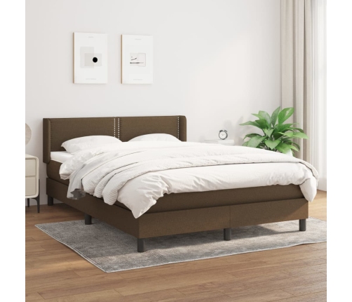 Cama box spring con colchón tela marrón oscuro 140x190 cm