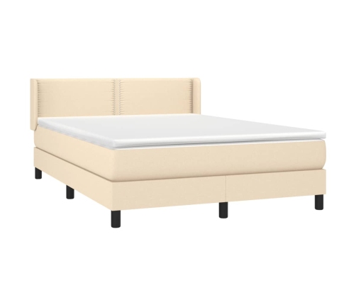 Cama box spring con colchón tela color crema 140x190 cm