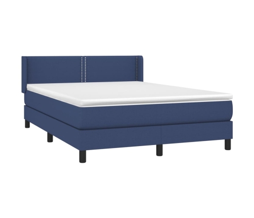 Cama box spring con colchón tela azul 140x190 cm