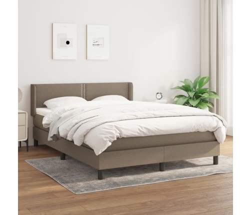 Cama box spring con colchón tela gris taupe 140x200 cm