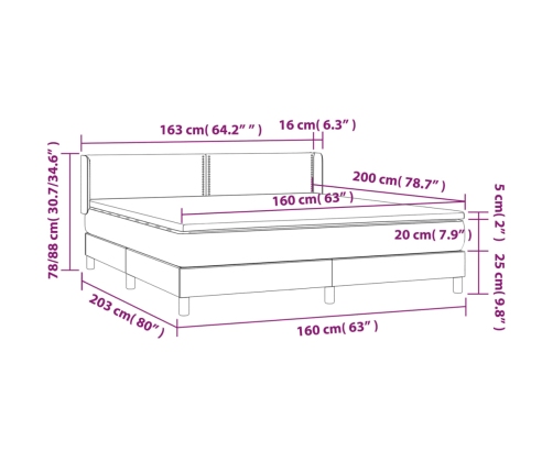 Cama box spring con colchón tela marrón oscuro 160x200 cm