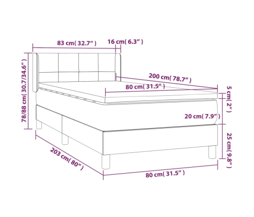 Cama box spring con colchón tela gris claro 80x200 cm