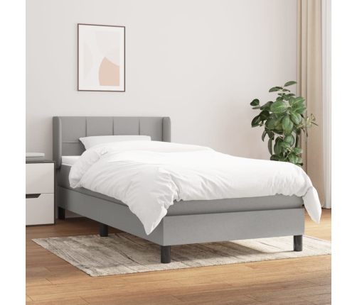 Cama box spring con colchón tela gris claro 80x200 cm