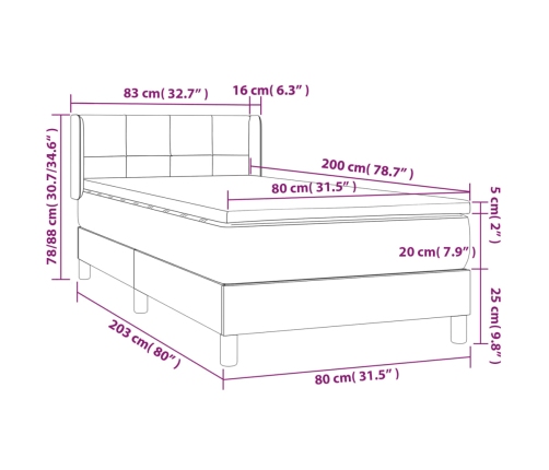 Cama box spring con colchón tela gris oscuro 80x200 cm