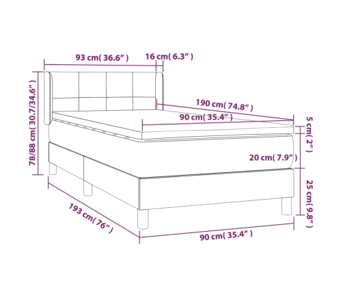 Cama box spring con colchón tela gris claro 90x190 cm