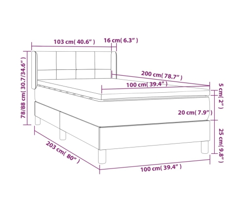 Cama box spring con colchón tela gris claro 100x200 cm