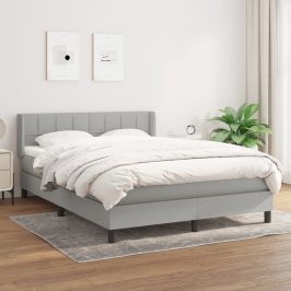 Cama box spring con colchón tela gris claro 140x190 cm