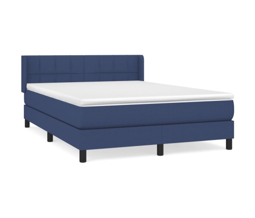 Cama box spring con colchón tela azul 140x190 cm