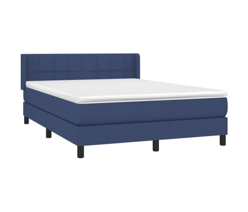 Cama box spring con colchón tela azul 140x190 cm