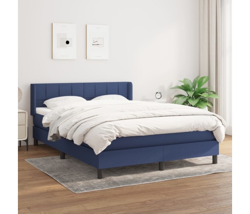 Cama box spring con colchón tela azul 140x190 cm