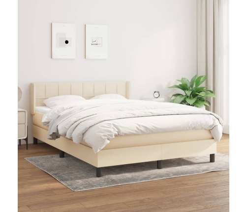 Cama box spring con colchón tela color crema 140x200 cm